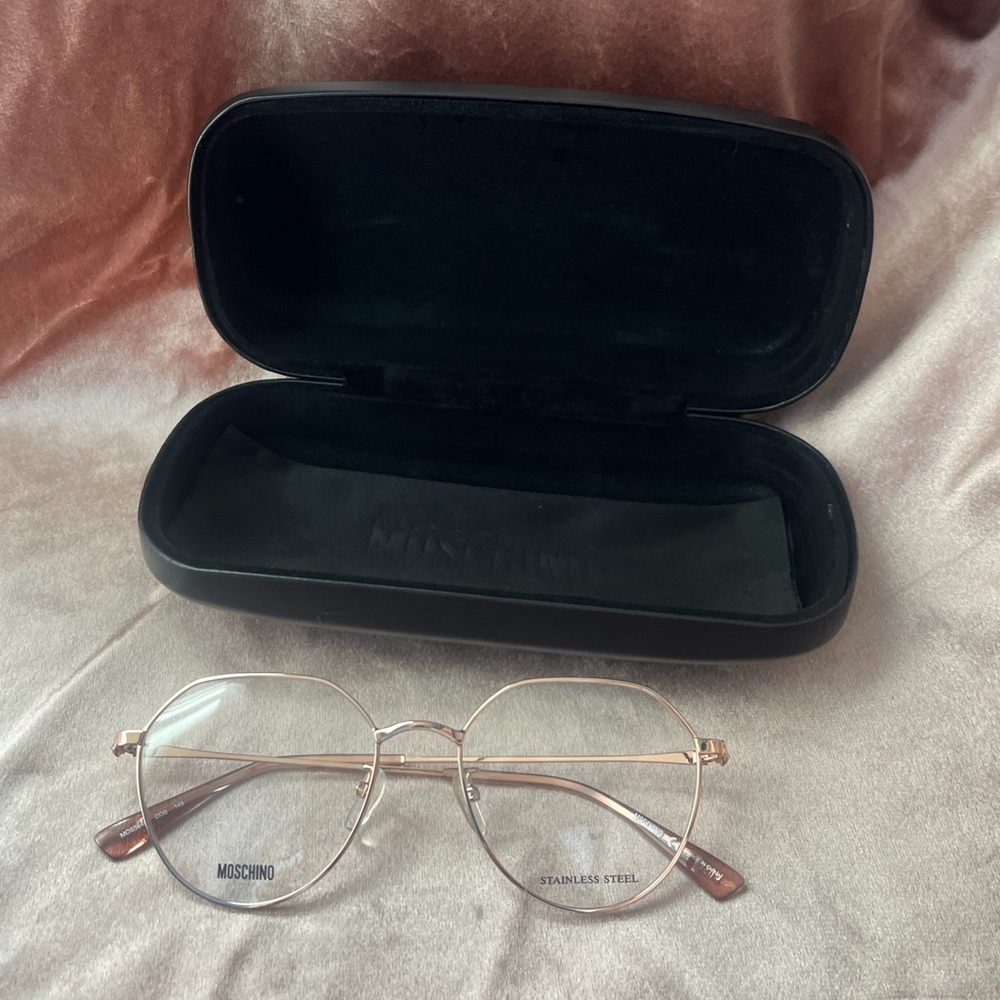 Moschino Rose Gold Round Metal Frame Glasses - Picture 2 of 4